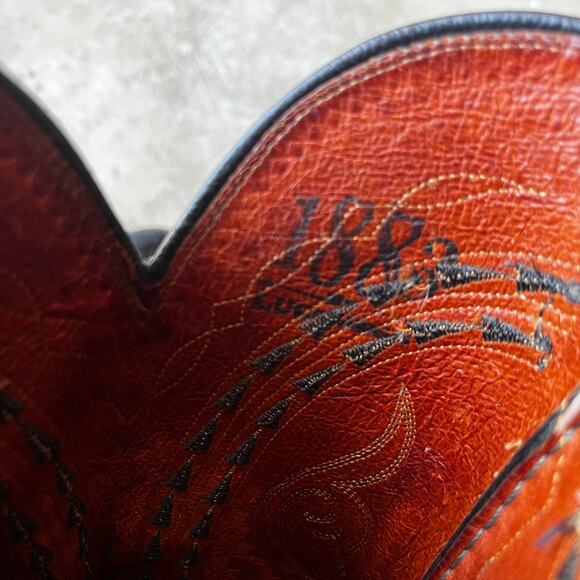 LUCCHESE COWBOY BOOTS 1883 MENS BLACK LEATHER WESTERN EXOTIC SMOOTH HANDMADE - Picture 5 of 6